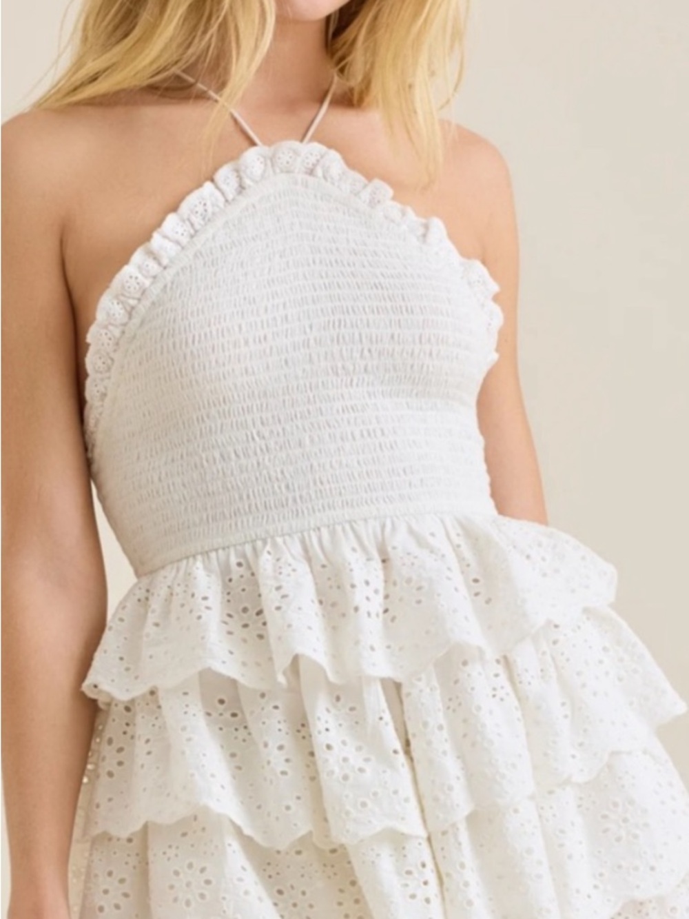 ALTAR’D STATE White Textured Halter Dress with Floral Label
